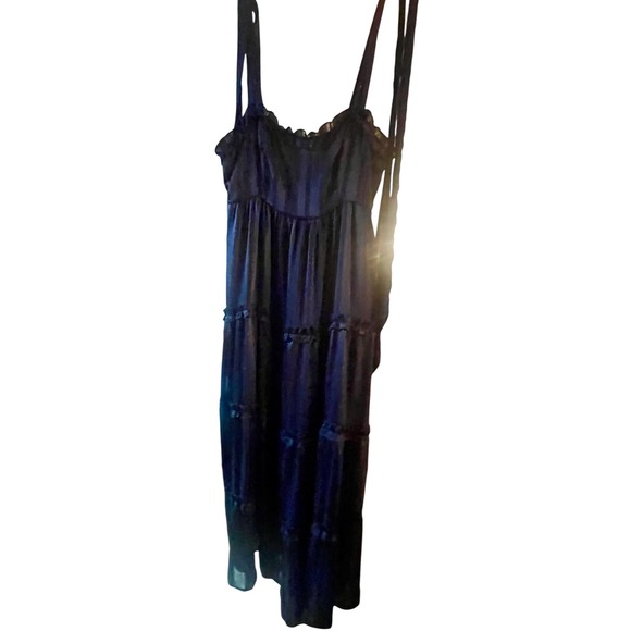 Lulus Dresses & Skirts - Lulus Navy Blue Metallic Striped Tiered Midi Dress Tie-Strap Side Slit Small